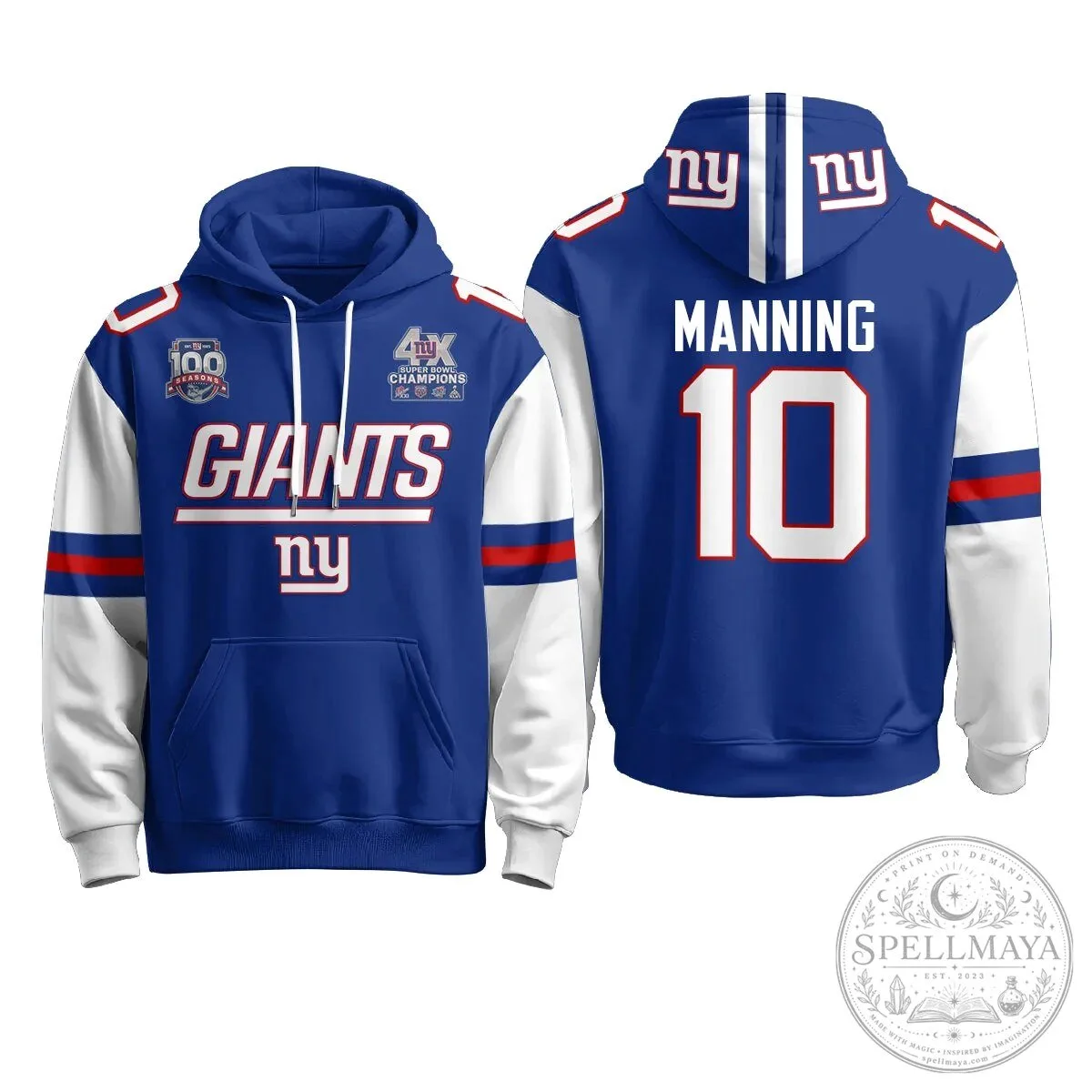 New York Giants Four Time Super Bowl Champions Red Football Hoodie 68 New York Giants Four Time Super Bowl Champions Red Football Hoodie