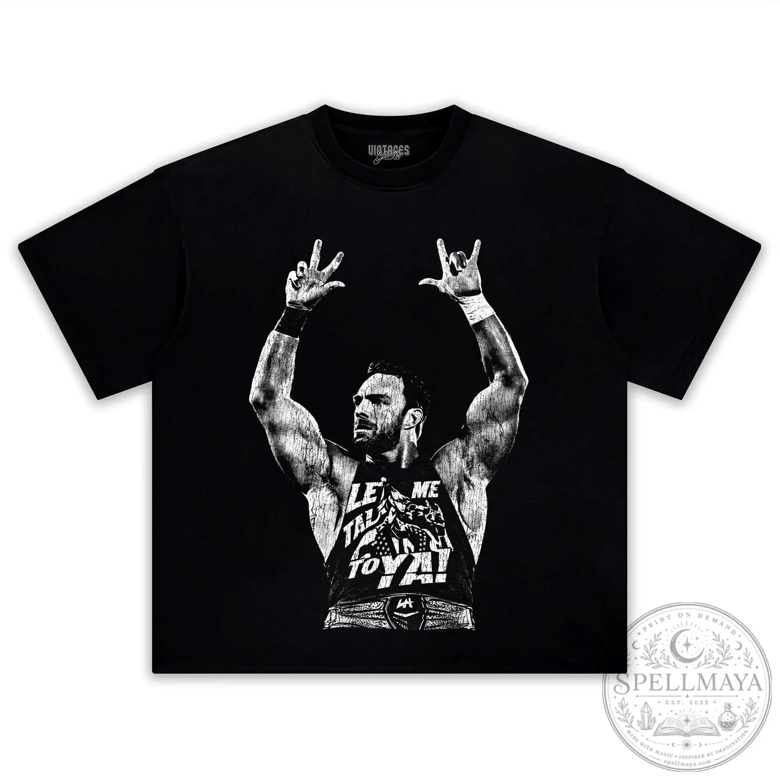 LA Knight Vintage Professional Wrestler Black and White Portrait T-Shirt