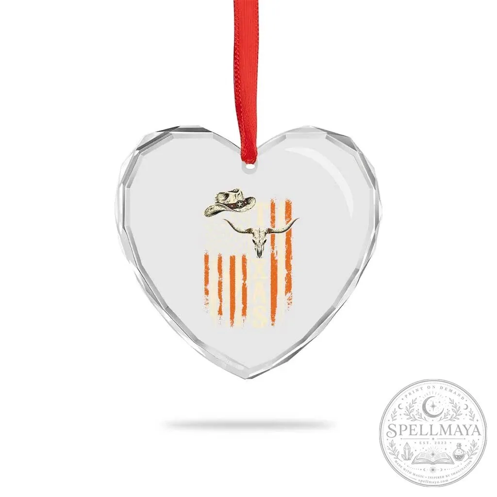 Texas Western Heart Crystal Glass Ornament Distressed American Flag Longhorn Skull 10 Texas Western Heart Crystal Glass Ornament Distressed American Flag Longhorn Skull