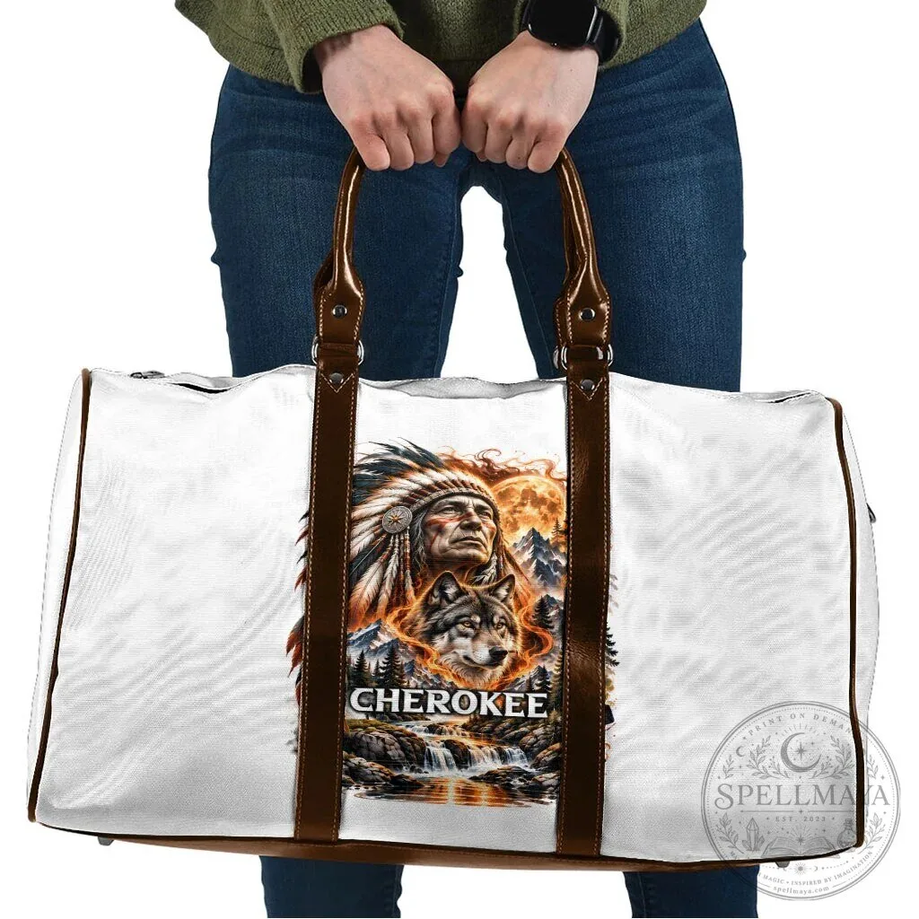 Cherokee Native American Chief Wolf Fiery Moon Travel Bag