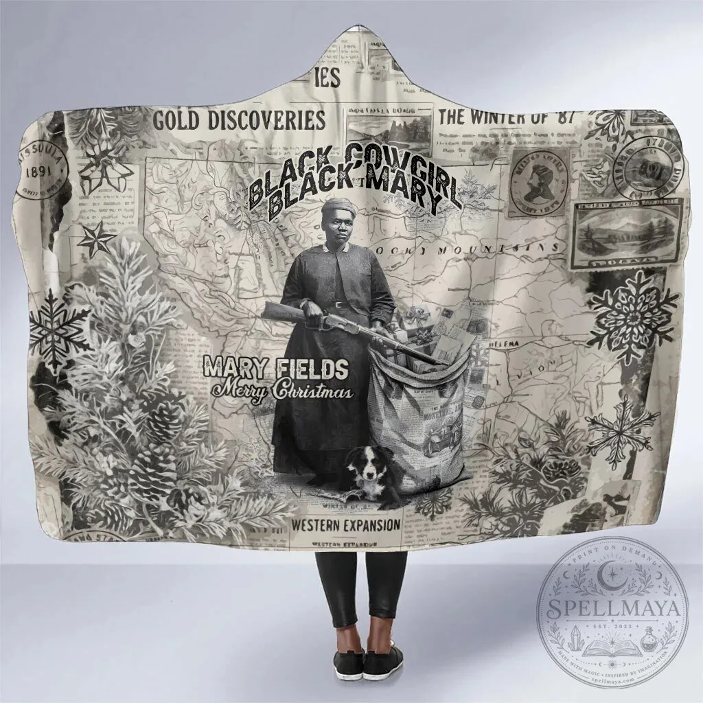 Mary Fields Black Cowgirl Christmas Vintage Western Map Hooded Blanket