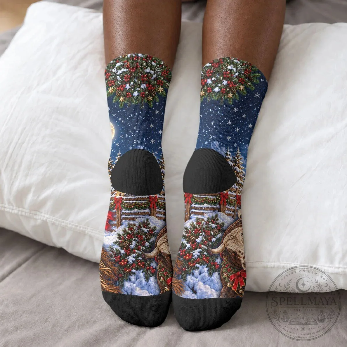 Bill Pickett Christmas Bull Rider Crew Socks Snowy Winter Western Rodeo Night 12 Bill Pickett Christmas Bull Rider Crew Socks Snowy Winter Western Rodeo Night