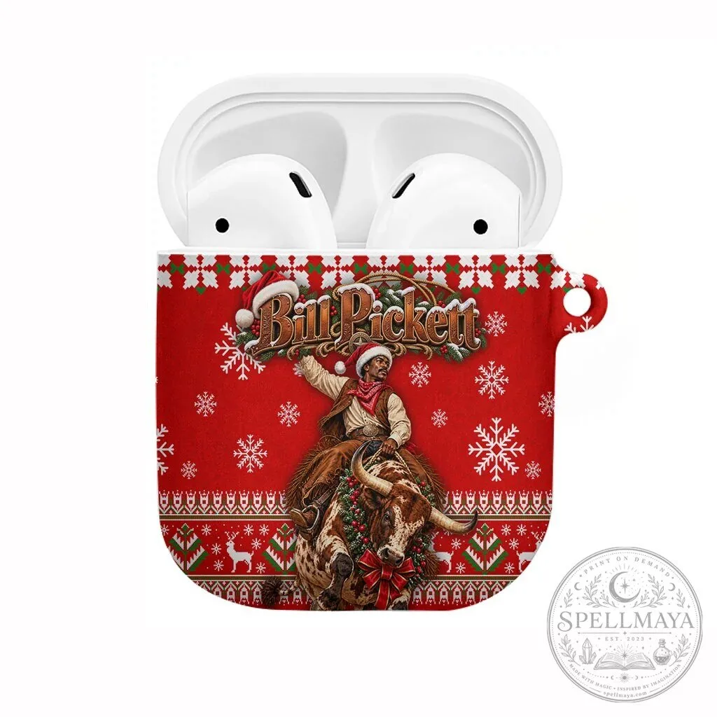 Bill Pickett Christmas Cowboy Rodeo Bull Rider AirPods Case with Snowy Winter Art