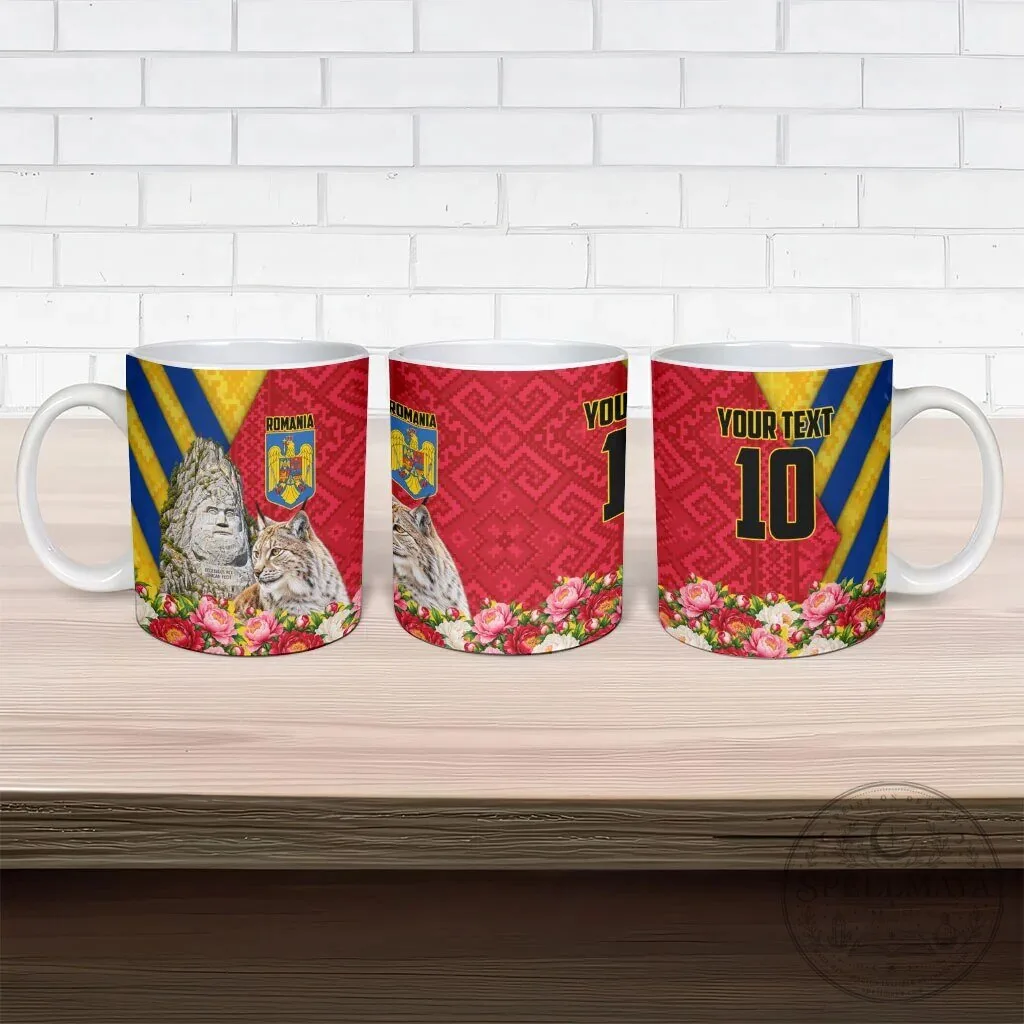 Romania Flag Decebalus Rex Lynx Peony Floral Motif Ceramic Coffee Mug 13 Romania Flag Decebalus Rex Lynx Peony Floral Motif Ceramic Coffee Mug