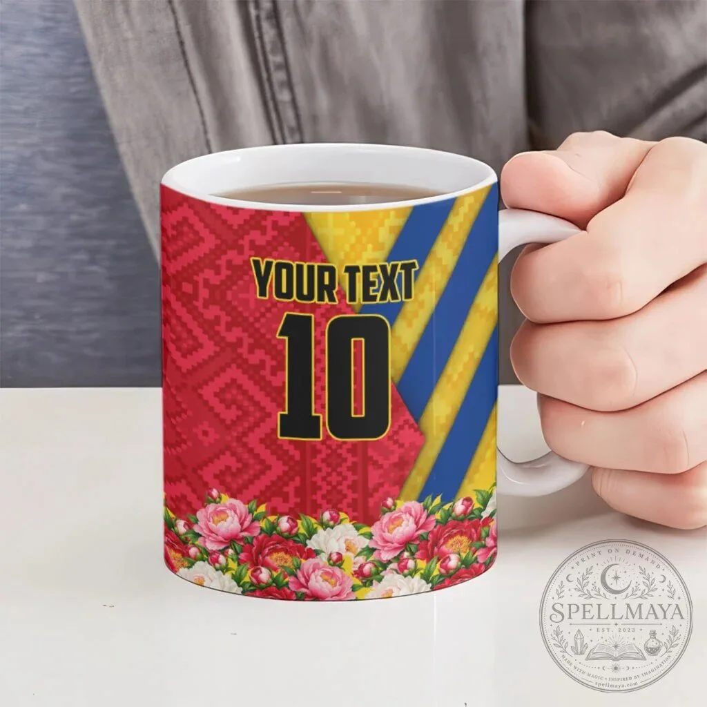 Romania Flag Decebalus Rex Lynx Peony Floral Motif Ceramic Coffee Mug 14 Romania Flag Decebalus Rex Lynx Peony Floral Motif Ceramic Coffee Mug