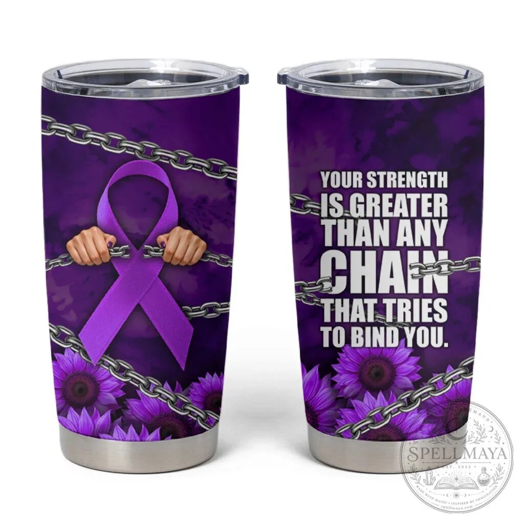 Domestic Violence Awareness Purple Ribbon Sunflower Strength Quote Tumbler