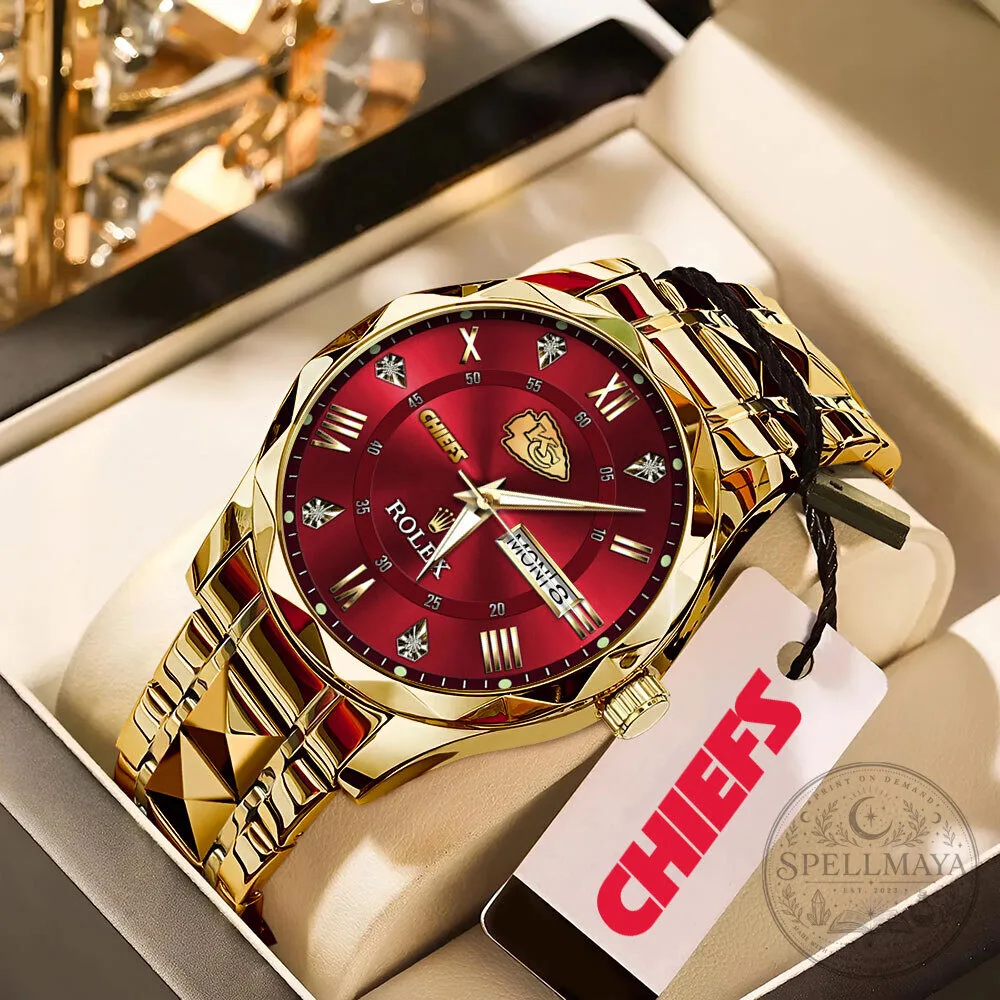 Kansas City Chiefs Rolex Gold Tone Quartz Analog Watch