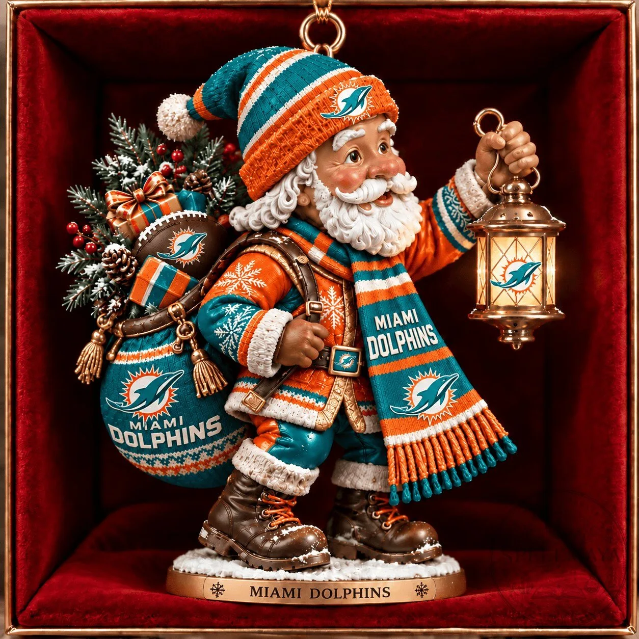 Miami Dolphins NFL Football Santa Claus Christmas Ornament for Fan