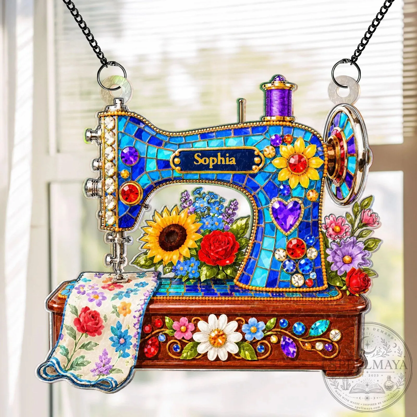 Personalized Sewing Machine Stained Glass Design Window Hanging Suncatcher 6 Personalized Sewing Machine Stained Glass Design Window Hanging Suncatcher