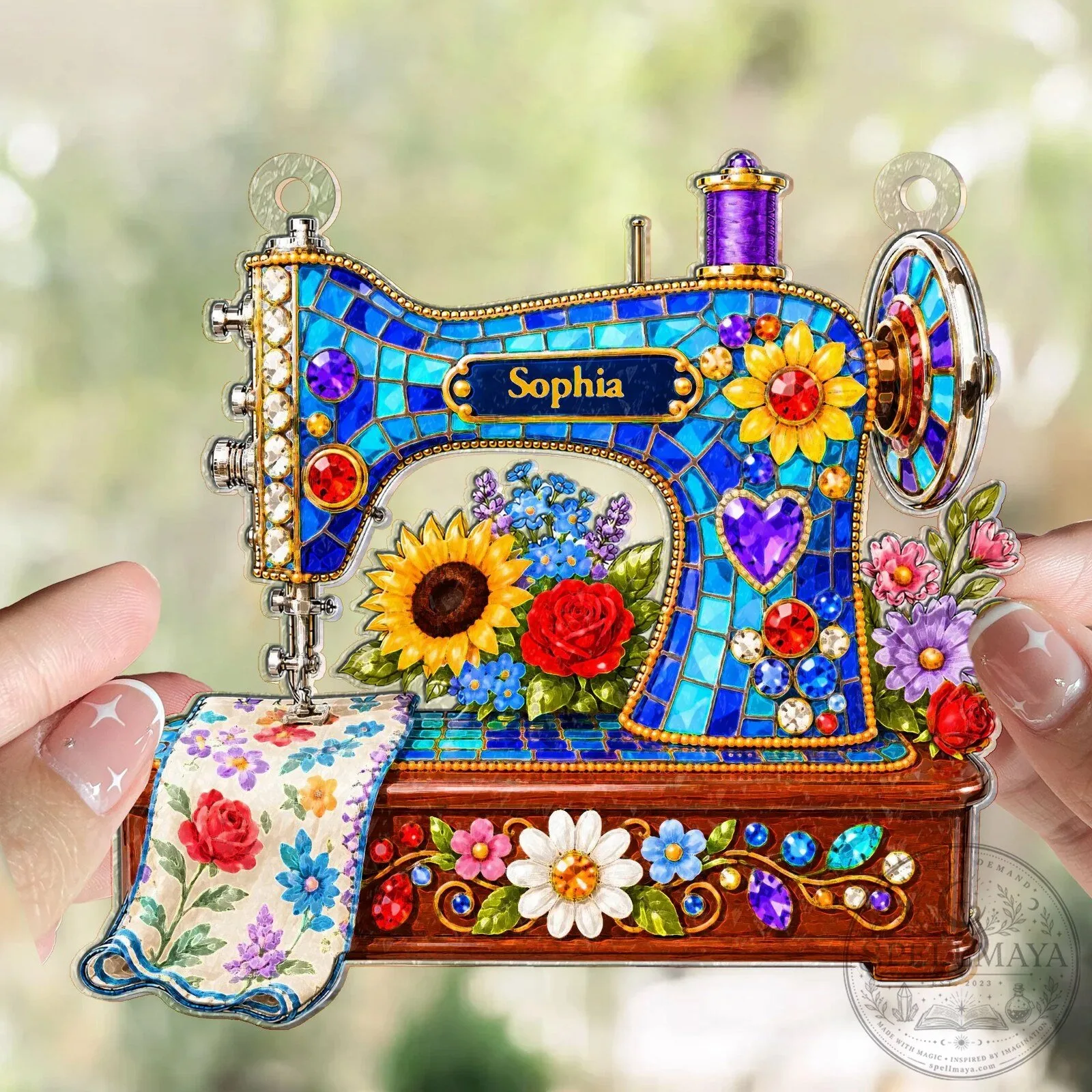 Personalized Sewing Machine Stained Glass Design Window Hanging Suncatcher 7 Personalized Sewing Machine Stained Glass Design Window Hanging Suncatcher