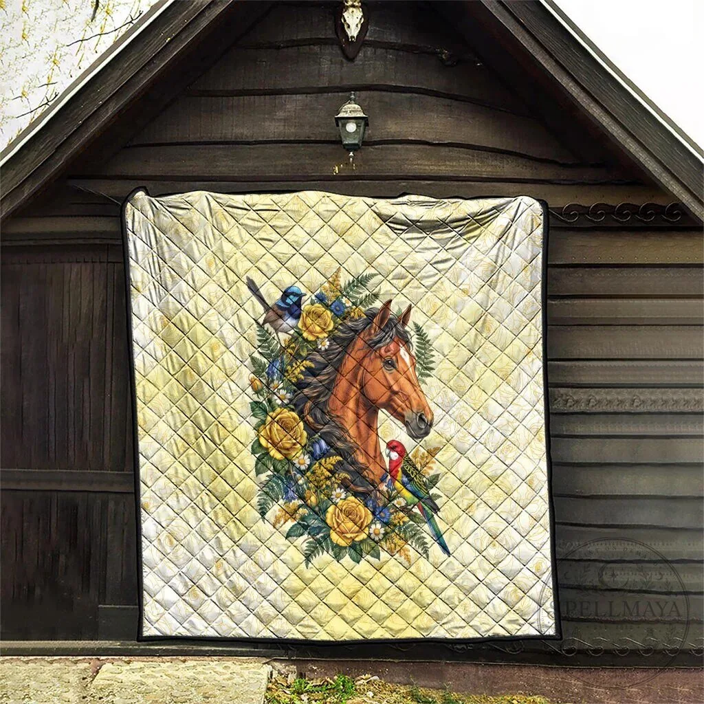 Horse Yellow Rose Wreath Australian Blue Wren Rosella Parrot Quilt Blanket 16 Horse Yellow Rose Wreath Australian Blue Wren Rosella Parrot Quilt Blanket
