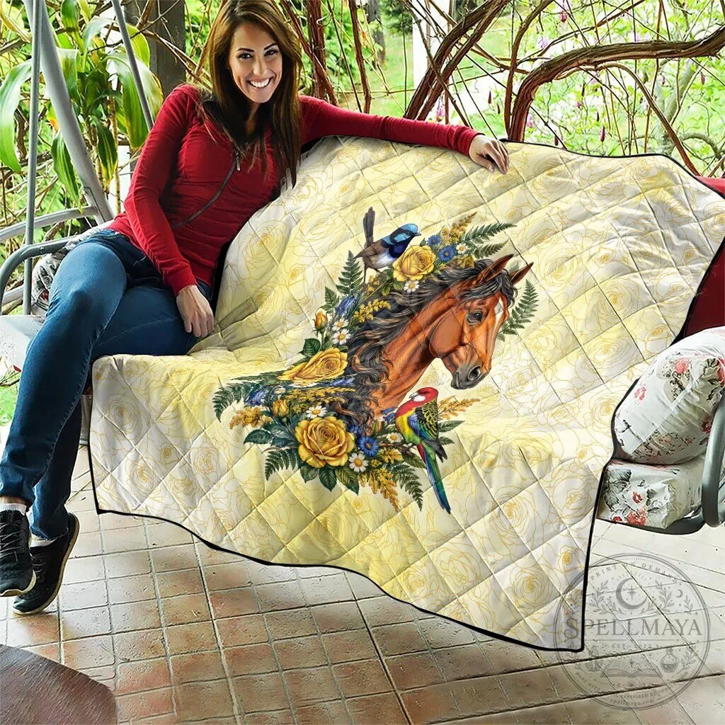 Horse Yellow Rose Wreath Australian Blue Wren Rosella Parrot Quilt Blanket 17 Horse Yellow Rose Wreath Australian Blue Wren Rosella Parrot Quilt Blanket