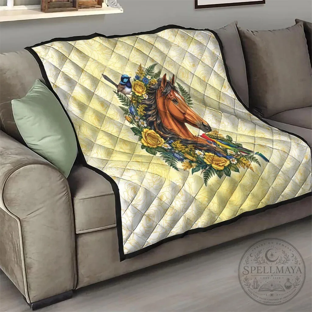 Horse Yellow Rose Wreath Australian Blue Wren Rosella Parrot Quilt Blanket 18 Horse Yellow Rose Wreath Australian Blue Wren Rosella Parrot Quilt Blanket