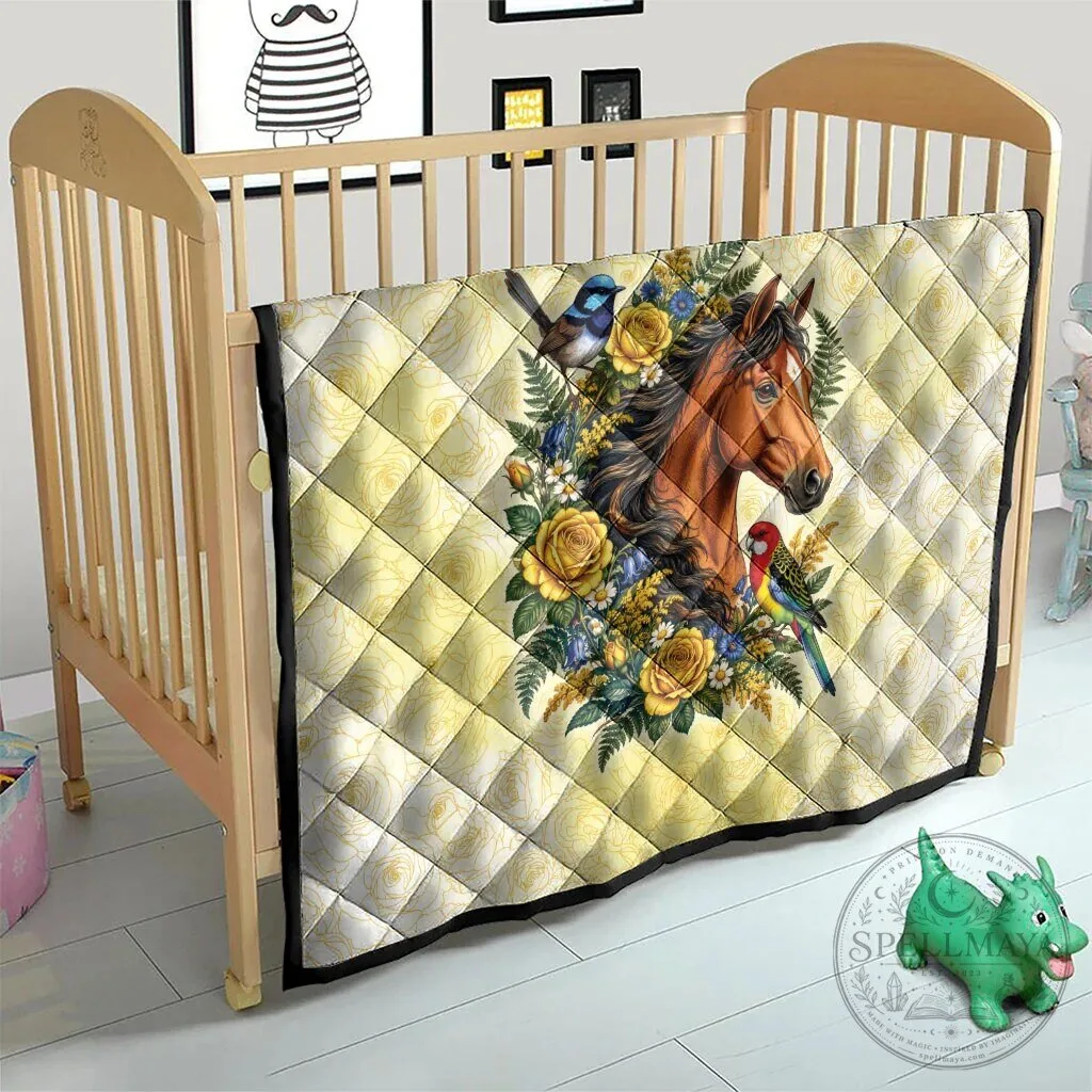 Horse Yellow Rose Wreath Australian Blue Wren Rosella Parrot Quilt Blanket 19 Horse Yellow Rose Wreath Australian Blue Wren Rosella Parrot Quilt Blanket