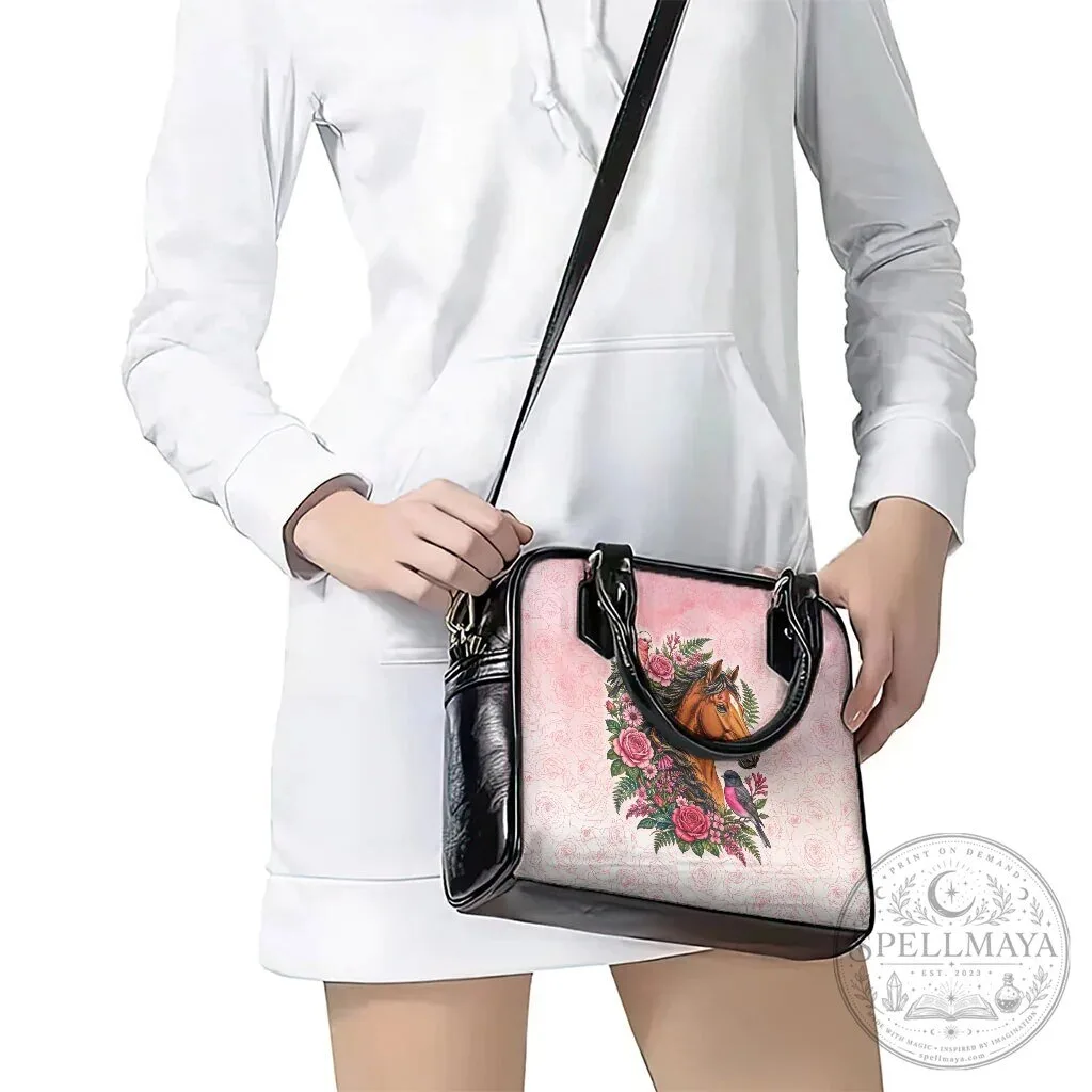 Elegant Horse Pink Rose Wreath Shoulder Handbag with Galah Cockatoo and Pink Robin 16 Elegant Horse Pink Rose Wreath Shoulder Handbag with Galah Cockatoo and Pink Robin