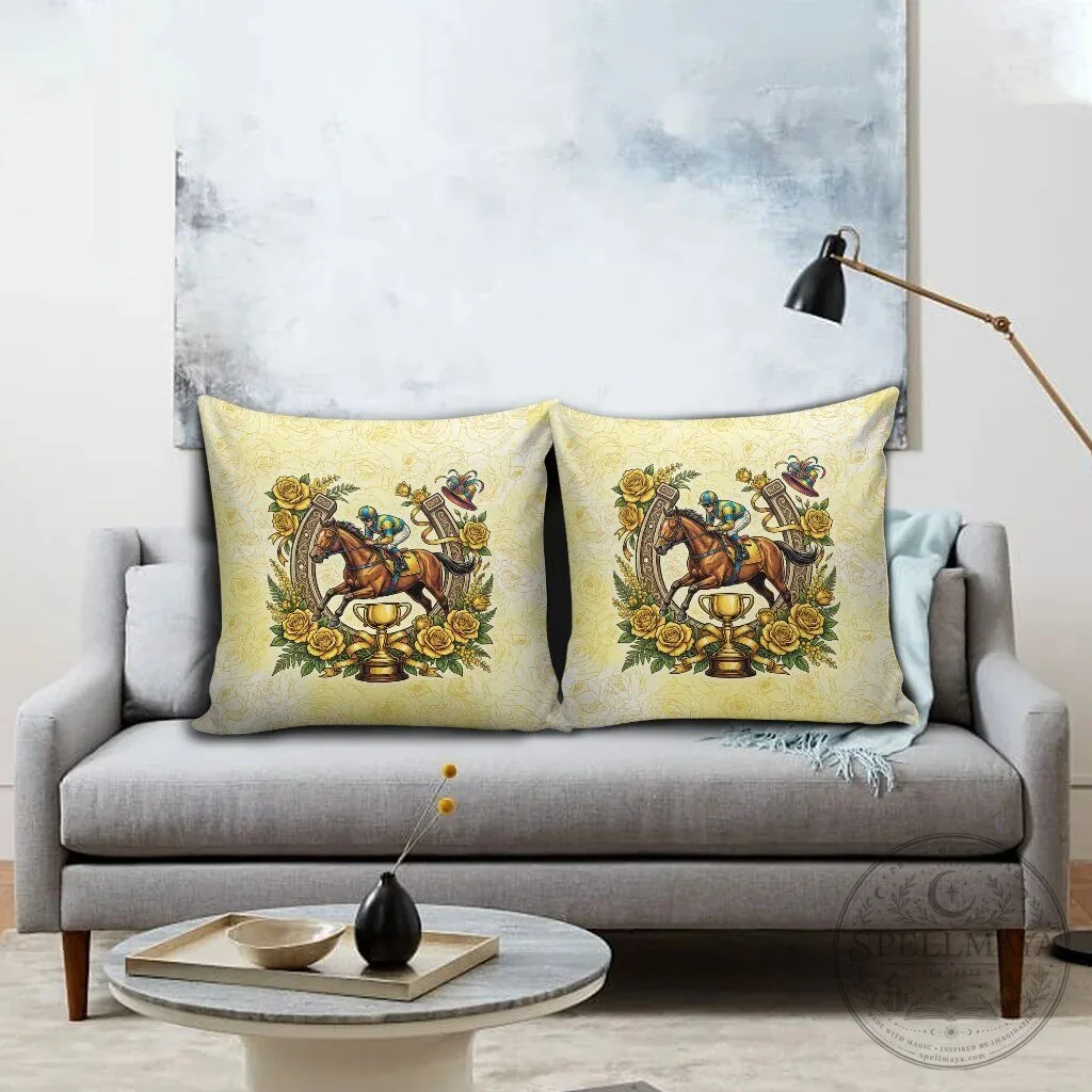 Melbourne Horse Racing Jockey Yellow Rose Floral Horseshoe Pillow Cover 8 Melbourne Horse Racing Jockey Yellow Rose Floral Horseshoe Pillow Cover