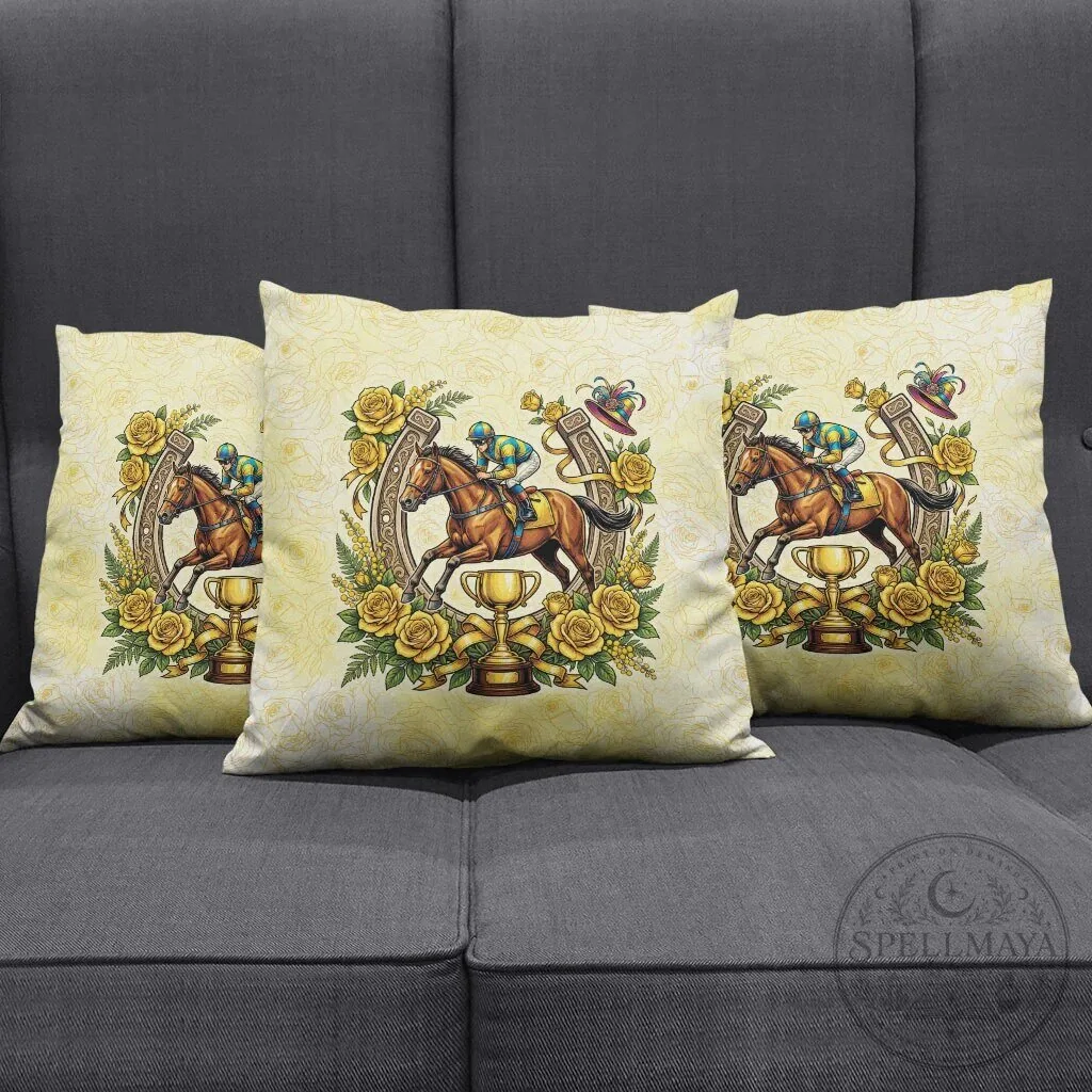 Melbourne Horse Racing Jockey Yellow Rose Floral Horseshoe Pillow Cover 9 Melbourne Horse Racing Jockey Yellow Rose Floral Horseshoe Pillow Cover