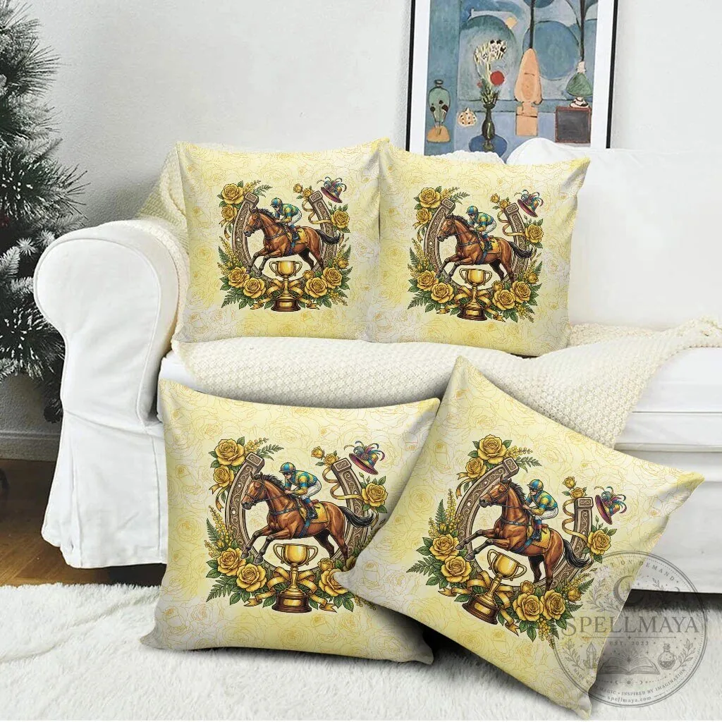 Melbourne Horse Racing Jockey Yellow Rose Floral Horseshoe Pillow Cover 10 Melbourne Horse Racing Jockey Yellow Rose Floral Horseshoe Pillow Cover