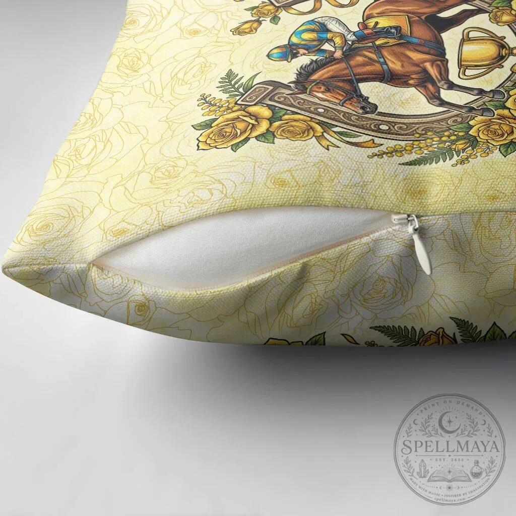 Melbourne Horse Racing Jockey Yellow Rose Floral Horseshoe Pillow Cover 11 Melbourne Horse Racing Jockey Yellow Rose Floral Horseshoe Pillow Cover