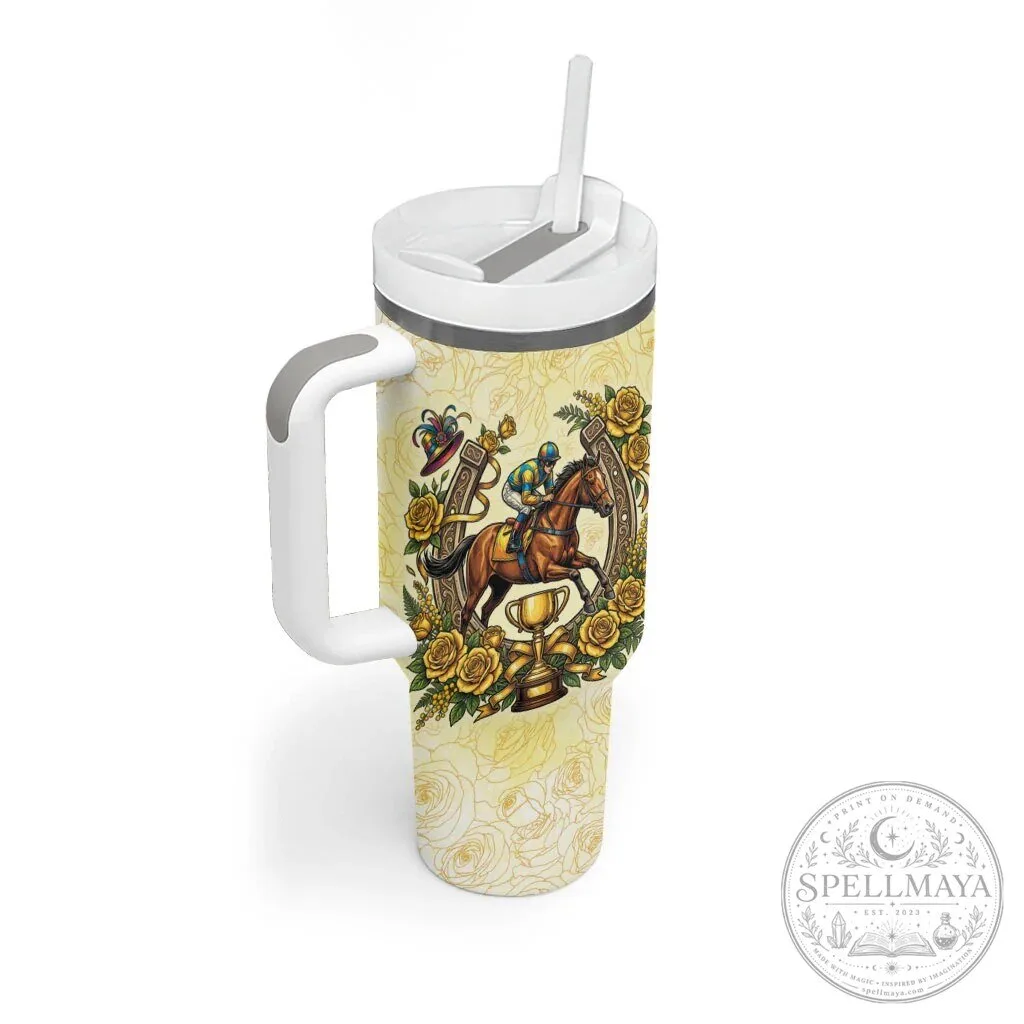 Melbourne Horse Racing Jockey Floral Horseshoe Yellow Rose Tumbler 11 Melbourne Horse Racing Jockey Floral Horseshoe Yellow Rose Tumbler