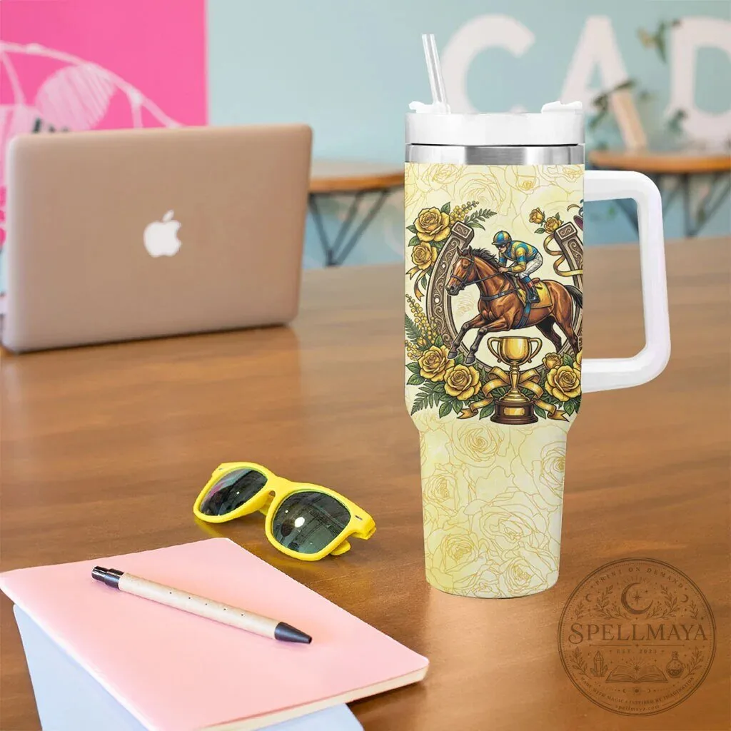 Melbourne Horse Racing Jockey Floral Horseshoe Yellow Rose Tumbler 14 Melbourne Horse Racing Jockey Floral Horseshoe Yellow Rose Tumbler