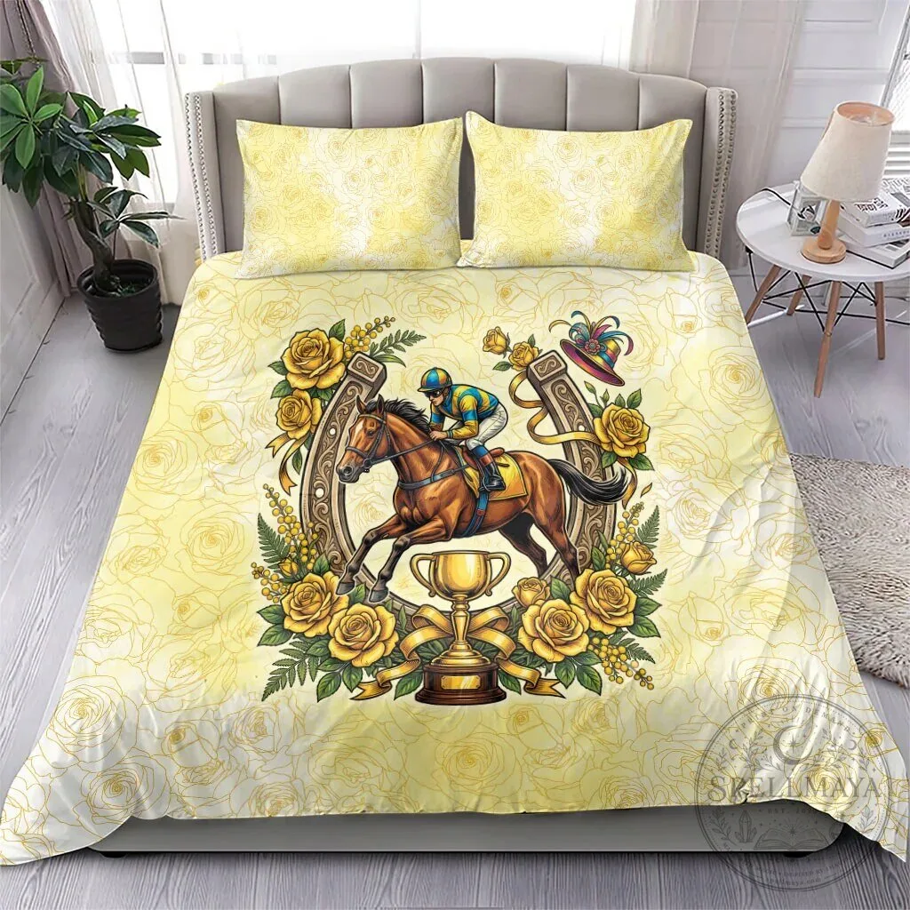 Melbourne Horse Race Yellow Rose Floral Horseshoe Bedding Set 12 Melbourne Horse Race Yellow Rose Floral Horseshoe Bedding Set