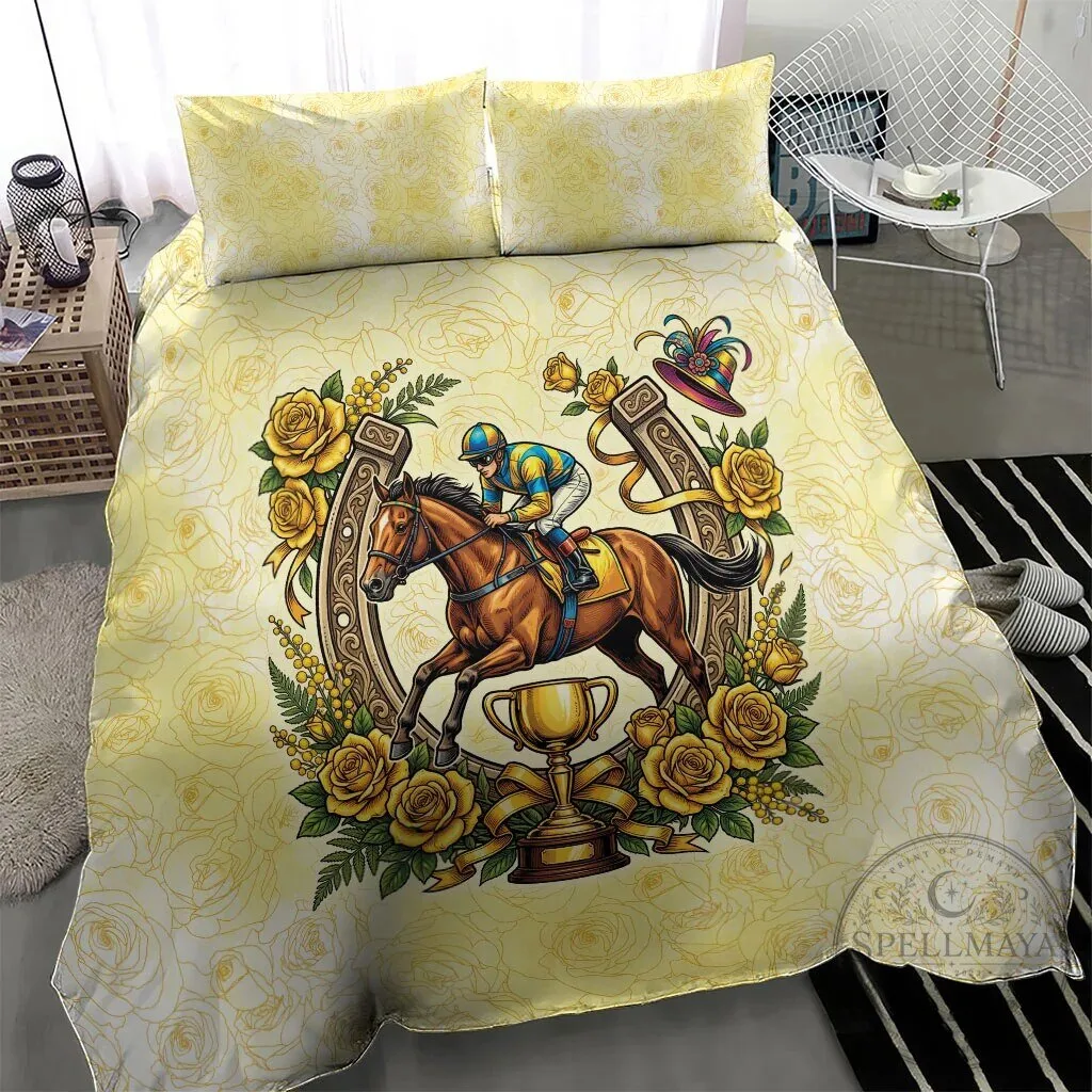 Melbourne Horse Race Yellow Rose Floral Horseshoe Bedding Set 13 Melbourne Horse Race Yellow Rose Floral Horseshoe Bedding Set