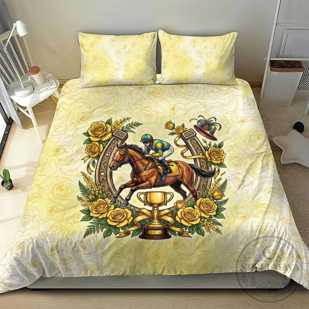 Melbourne Horse Race Yellow Rose Floral Horseshoe Bedding Set 14 Melbourne Horse Race Yellow Rose Floral Horseshoe Bedding Set