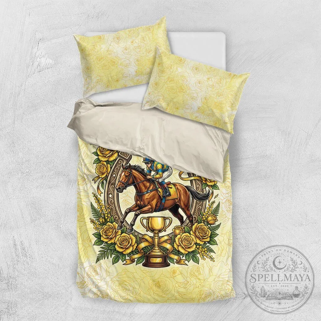 Melbourne Horse Race Yellow Rose Floral Horseshoe Bedding Set 15 Melbourne Horse Race Yellow Rose Floral Horseshoe Bedding Set