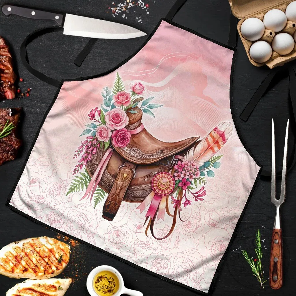 Pink Rose Floral Horse Saddle Watercolor Design Kitchen Apron with Pockets 7 Pink Rose Floral Horse Saddle Watercolor Design Kitchen Apron with Pockets