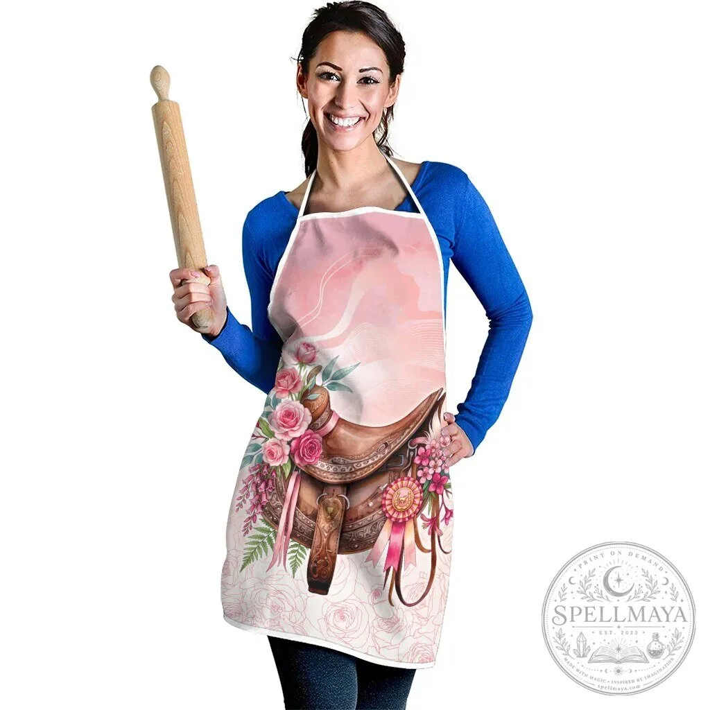Pink Rose Floral Horse Saddle Watercolor Design Kitchen Apron with Pockets 8 Pink Rose Floral Horse Saddle Watercolor Design Kitchen Apron with Pockets
