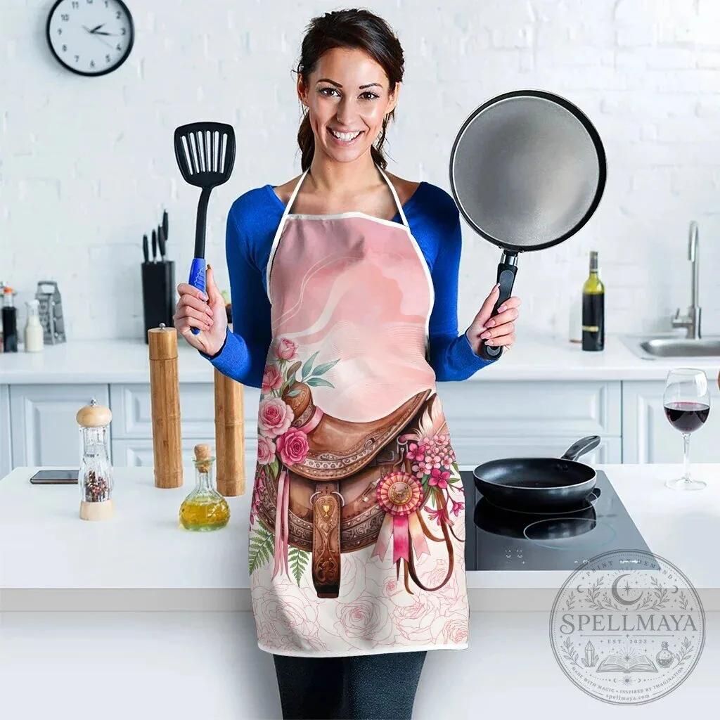 Pink Rose Floral Horse Saddle Watercolor Design Kitchen Apron with Pockets 9 Pink Rose Floral Horse Saddle Watercolor Design Kitchen Apron with Pockets