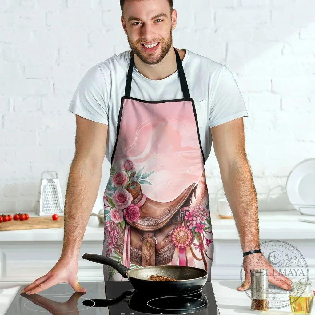 Pink Rose Floral Horse Saddle Watercolor Design Kitchen Apron with Pockets 10 Pink Rose Floral Horse Saddle Watercolor Design Kitchen Apron with Pockets