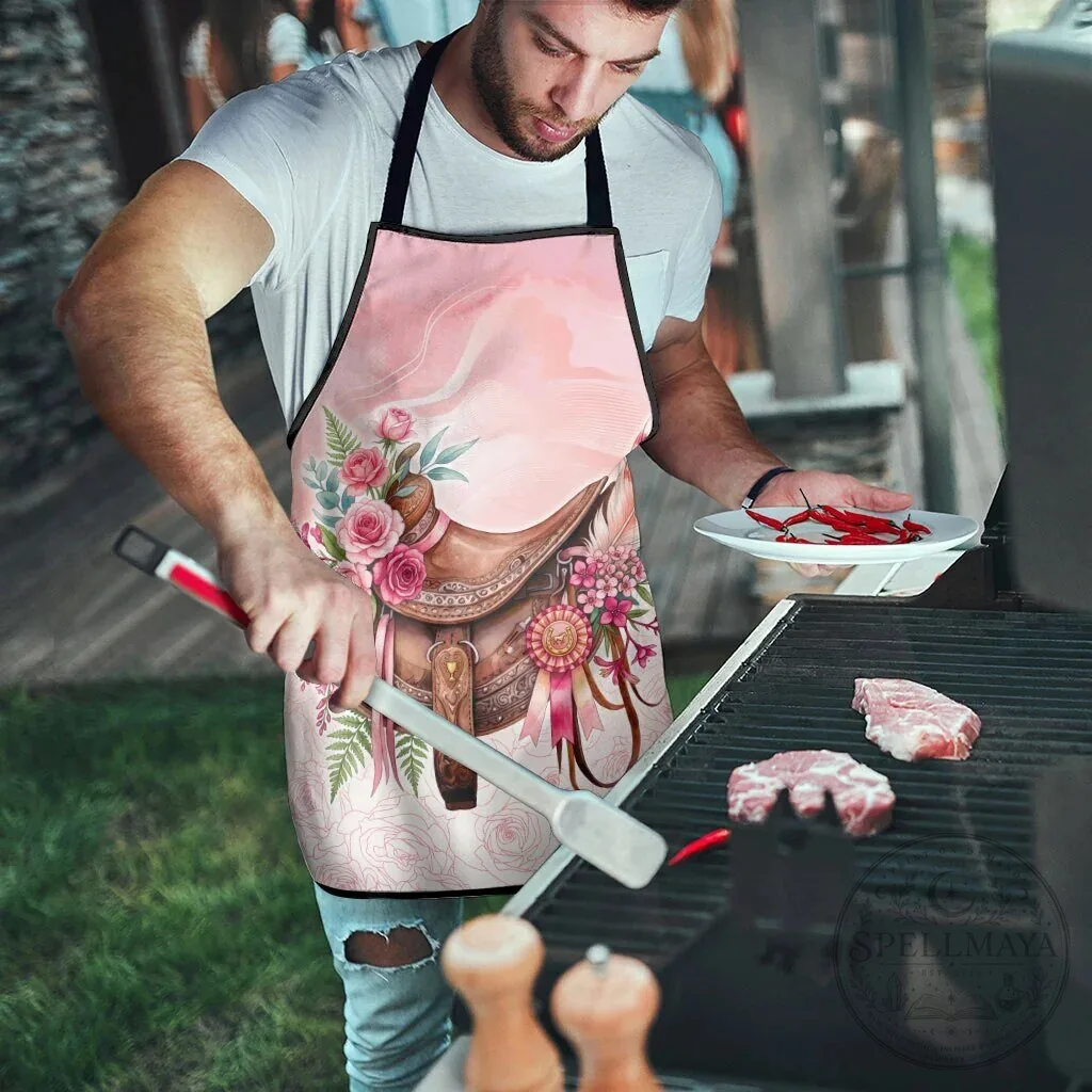 Pink Rose Floral Horse Saddle Watercolor Design Kitchen Apron with Pockets 11 Pink Rose Floral Horse Saddle Watercolor Design Kitchen Apron with Pockets
