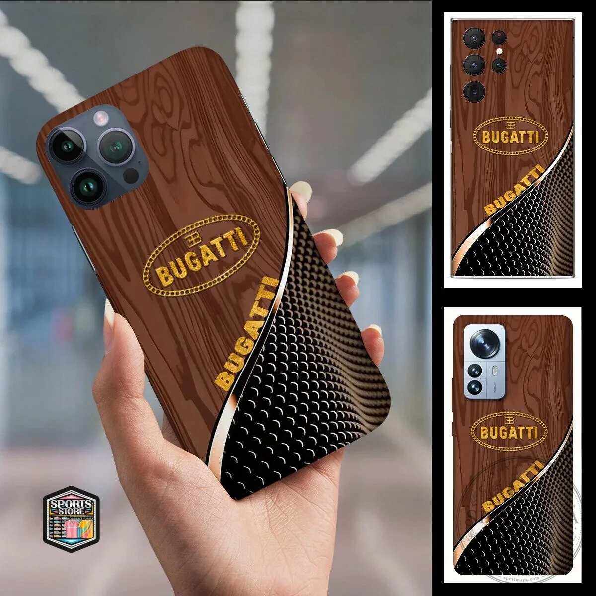 Bugatti Luxury Wood Grain Patterned Protective Phone Case