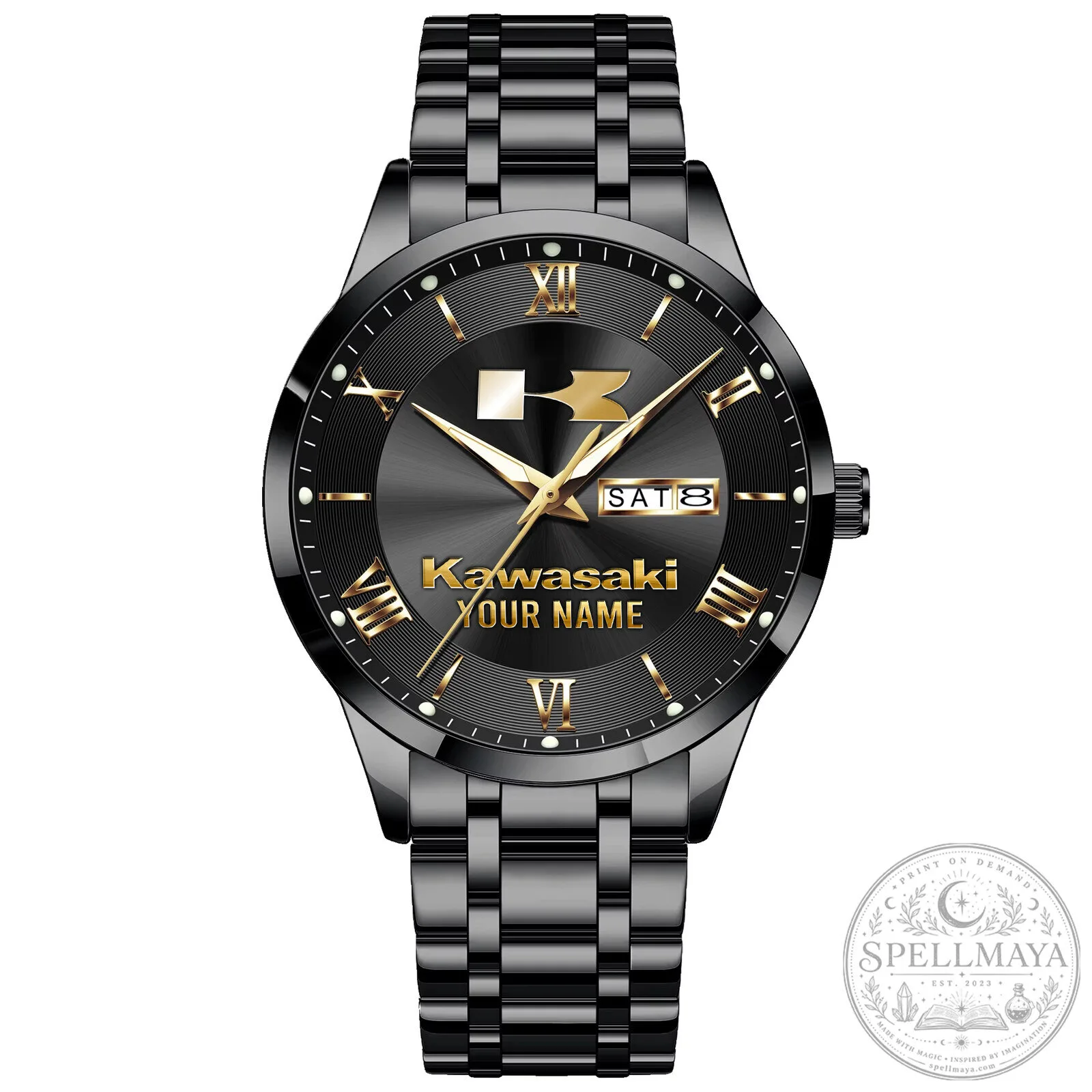 Kawasaki Custom Name Elegant Silver Men's Stainless Steel Watch 18 Kawasaki Custom Name Elegant Silver Men