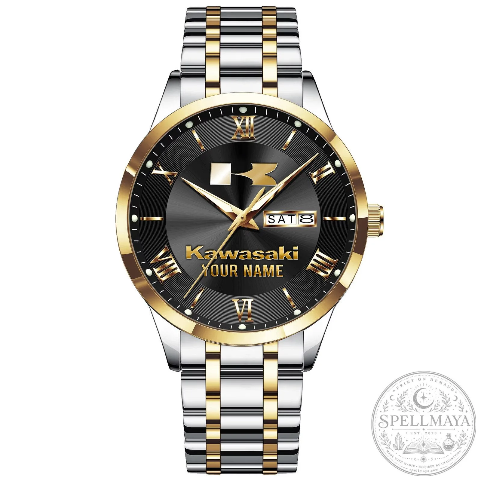 Kawasaki Custom Name Elegant Silver Men's Stainless Steel Watch 19 Kawasaki Custom Name Elegant Silver Men