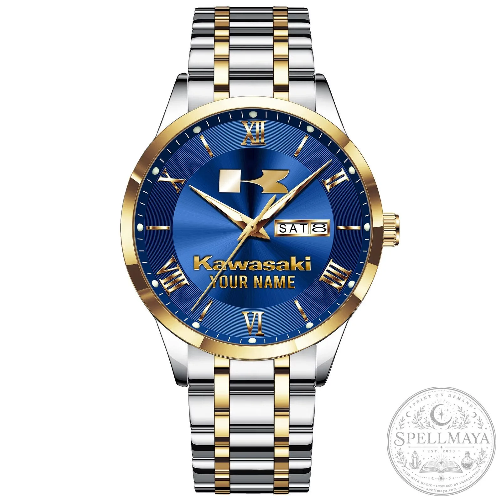 Kawasaki Custom Name Elegant Silver Men's Stainless Steel Watch 21 Kawasaki Custom Name Elegant Silver Men