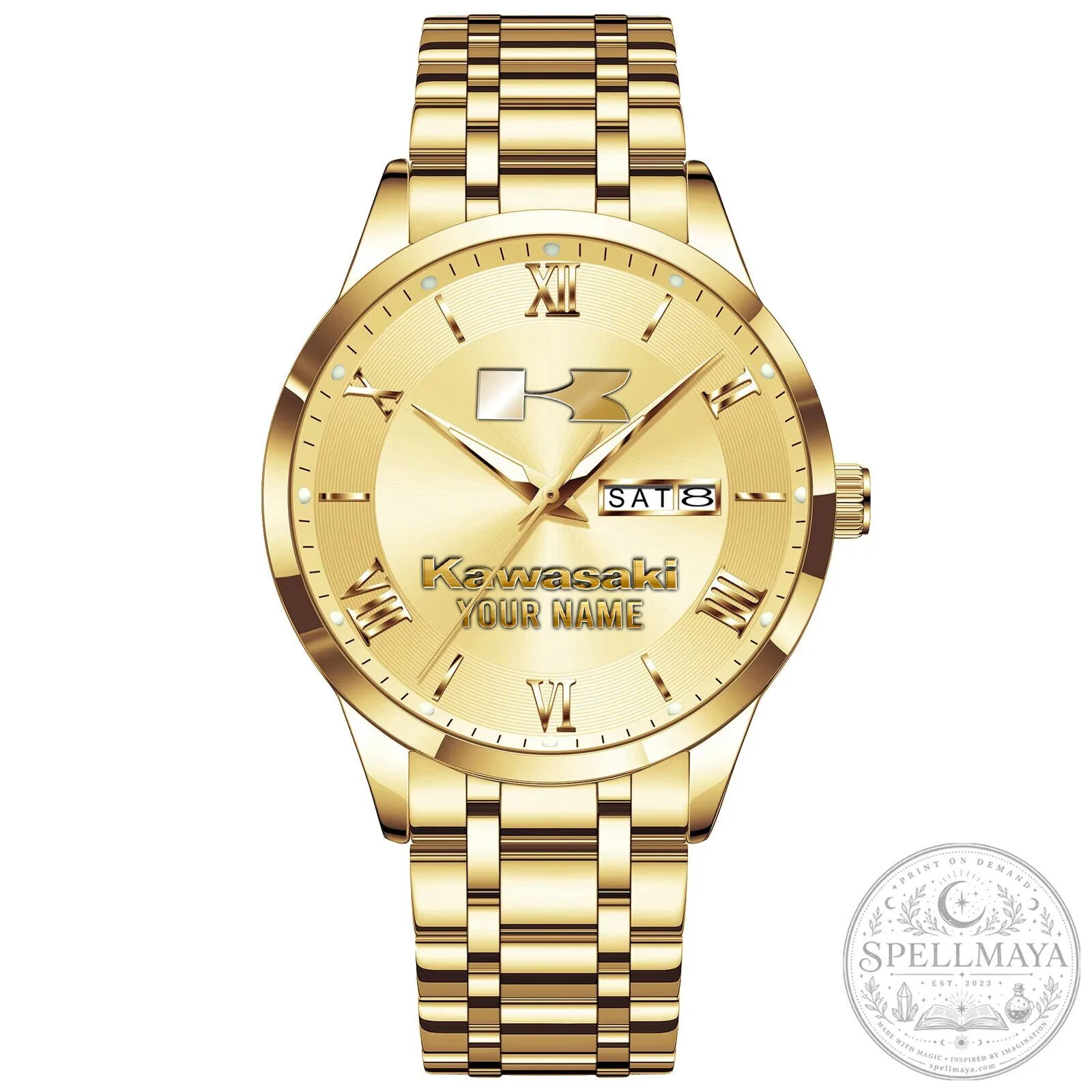 Kawasaki Custom Name Elegant Silver Men's Stainless Steel Watch 23 Kawasaki Custom Name Elegant Silver Men