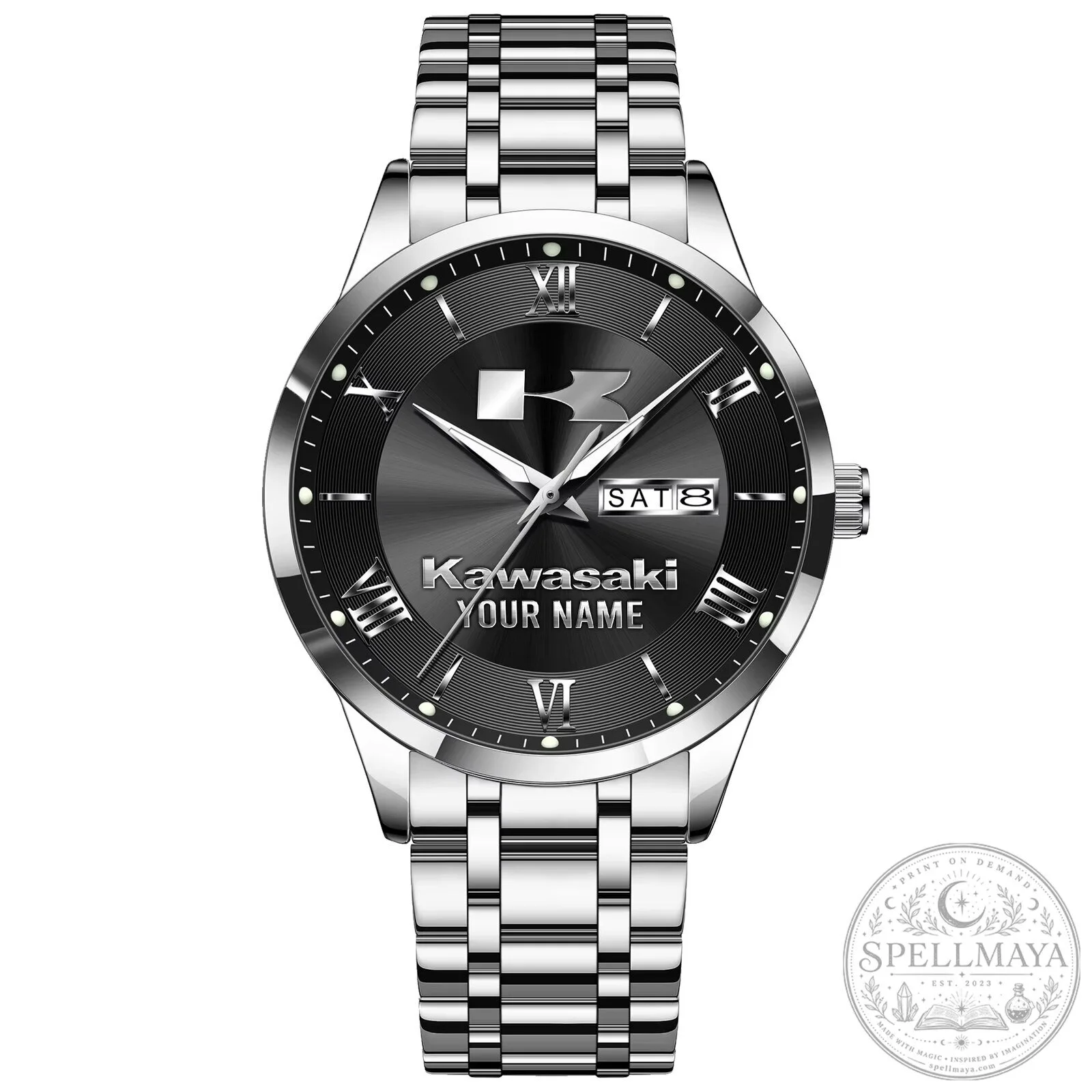Kawasaki Custom Name Elegant Silver Men's Stainless Steel Watch 24 Kawasaki Custom Name Elegant Silver Men