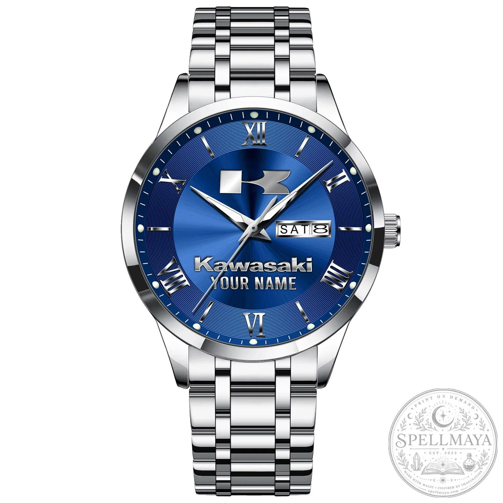 Kawasaki Custom Name Elegant Silver Men's Stainless Steel Watch 25 Kawasaki Custom Name Elegant Silver Men