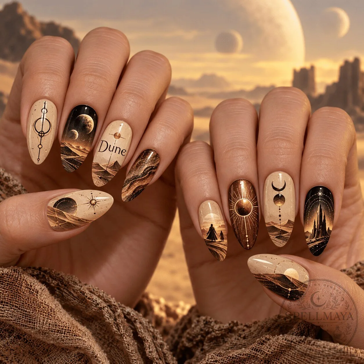 Dune Desert Sandworm Sci-Fi Landscape Press-On Nails Set