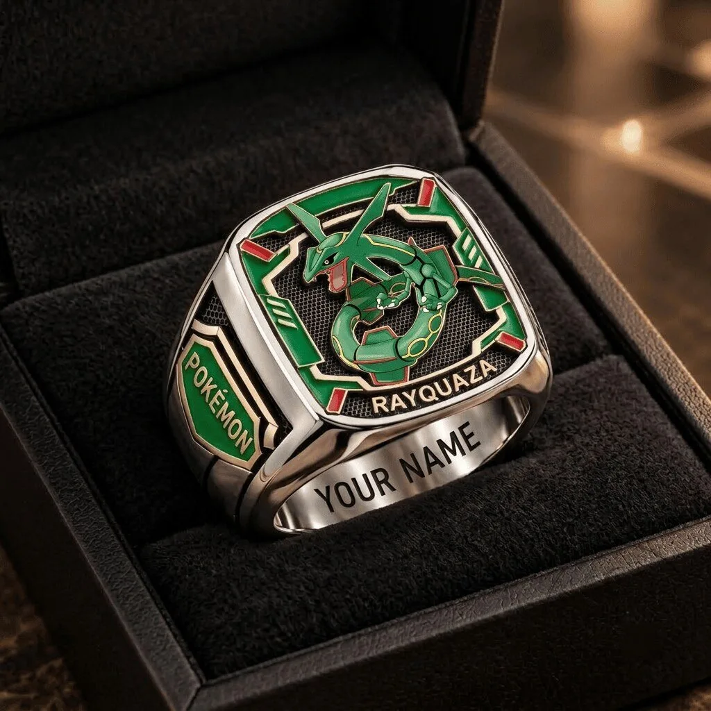 Rayquaza Pokemon Custom Engraved Fan Ring with Your Name