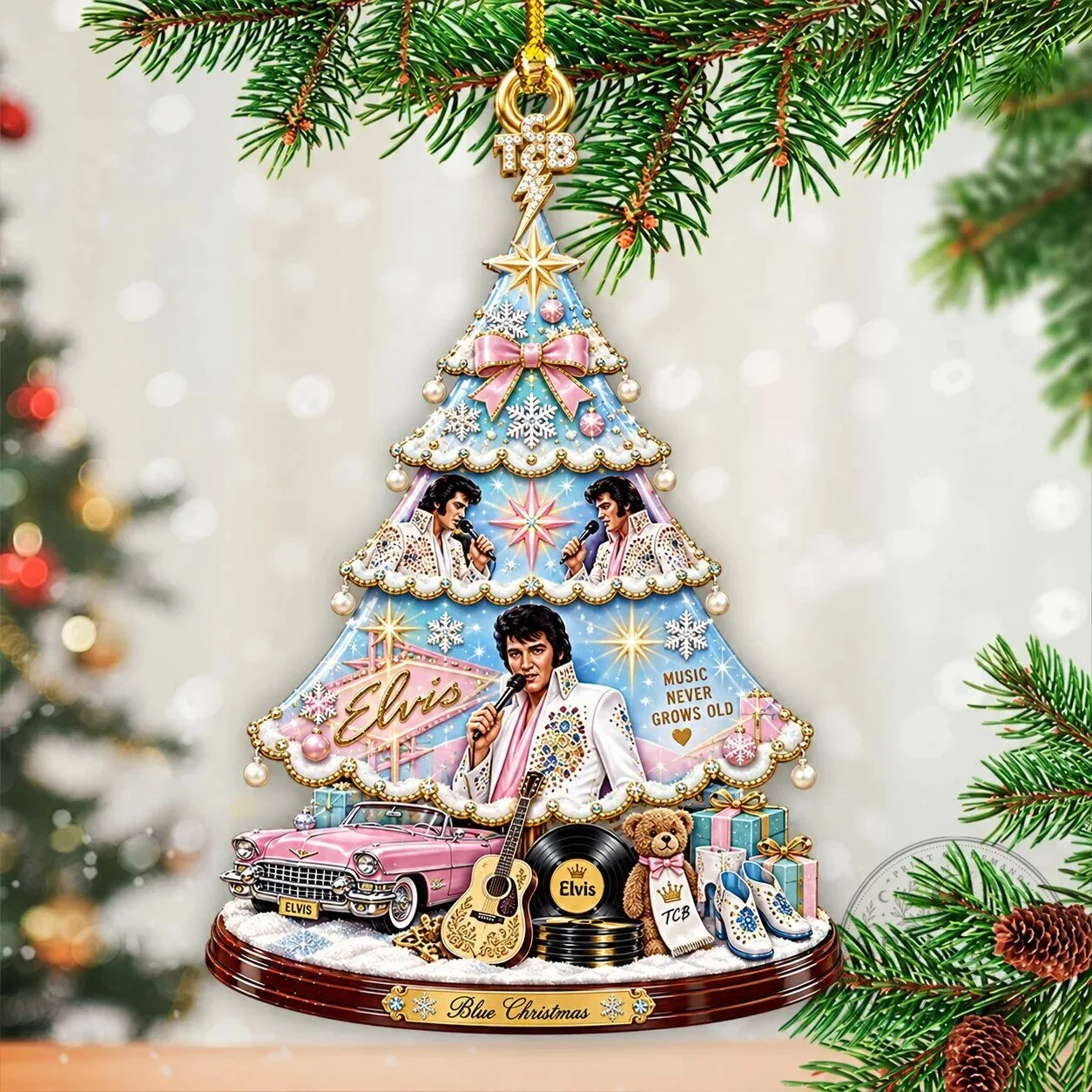 Elvis Presley Blue Christmas Tree Music Never Grows Old Acrylic Ornament