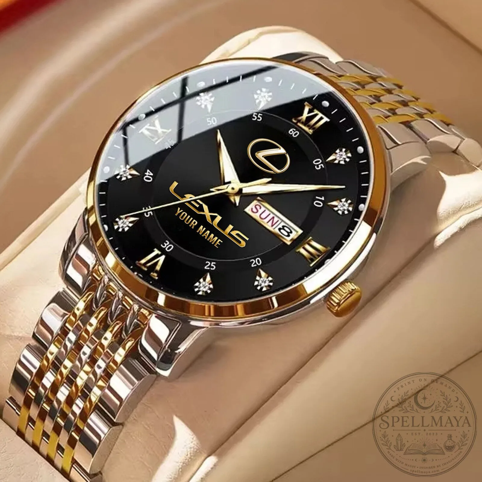 Lexus Custom Name Gold and Silver Stainless Steel Men's Watch 3 Lexus Custom Name Gold and Silver Stainless Steel Men's Watch