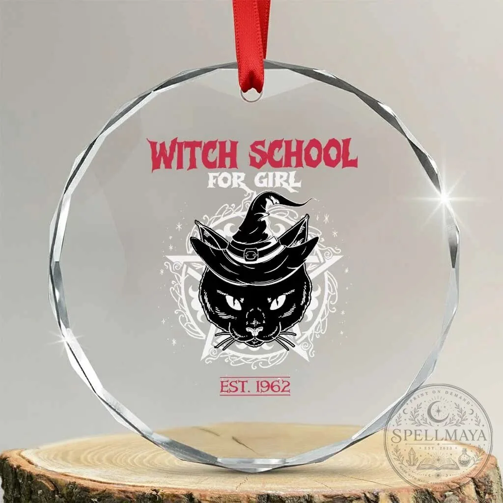 Witch School For Girl Black Cat Halloween Crystal Glass Ornament