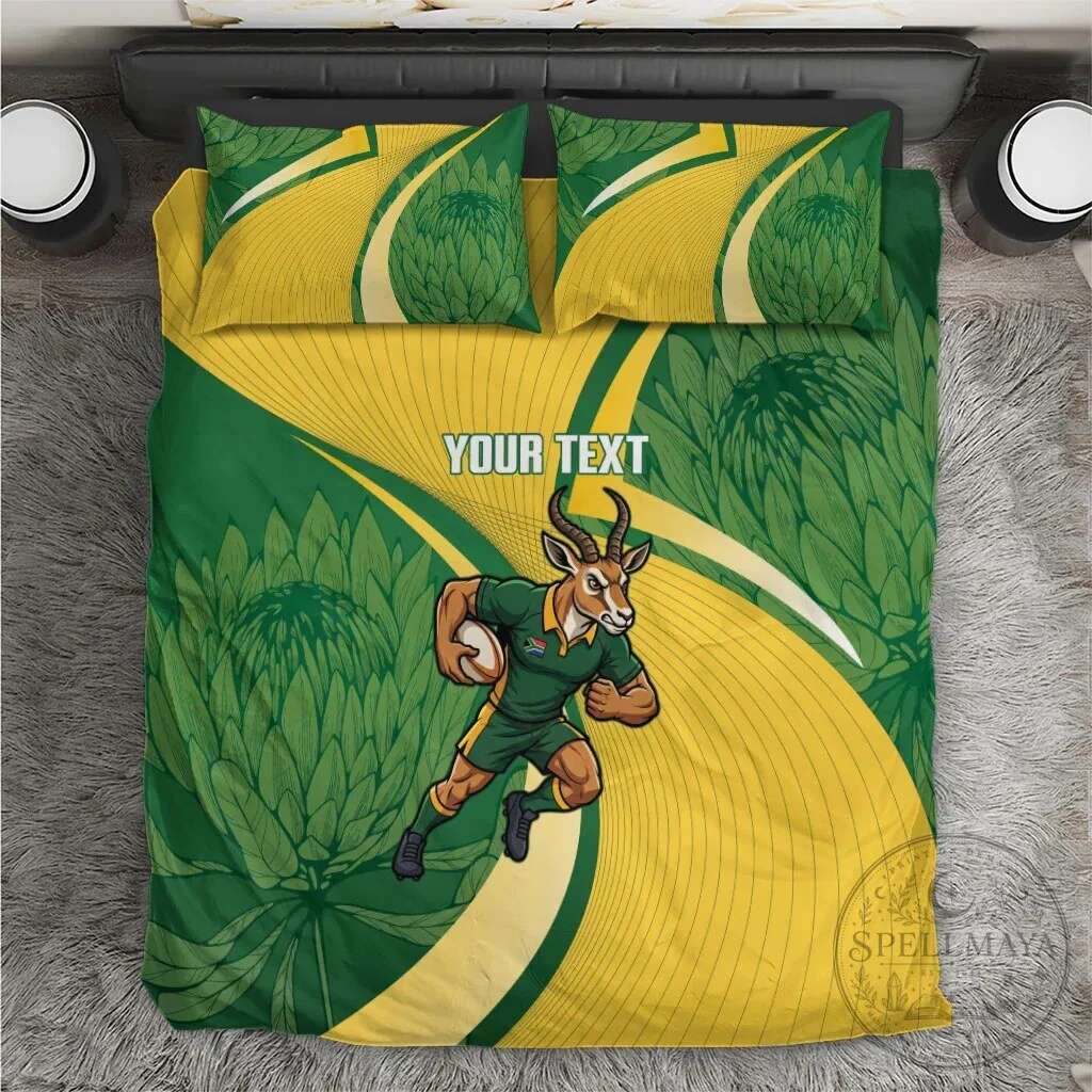 South Africa Rugby Springboks Mascot Custom Text Bedding Set