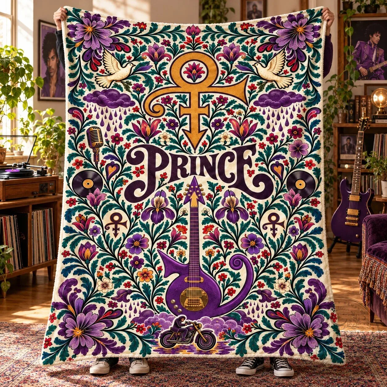 Prince Purple Rain Album Cover Art Floral Sherpa Blanket 10 Prince Purple Rain Album Cover Art Floral Sherpa Blanket