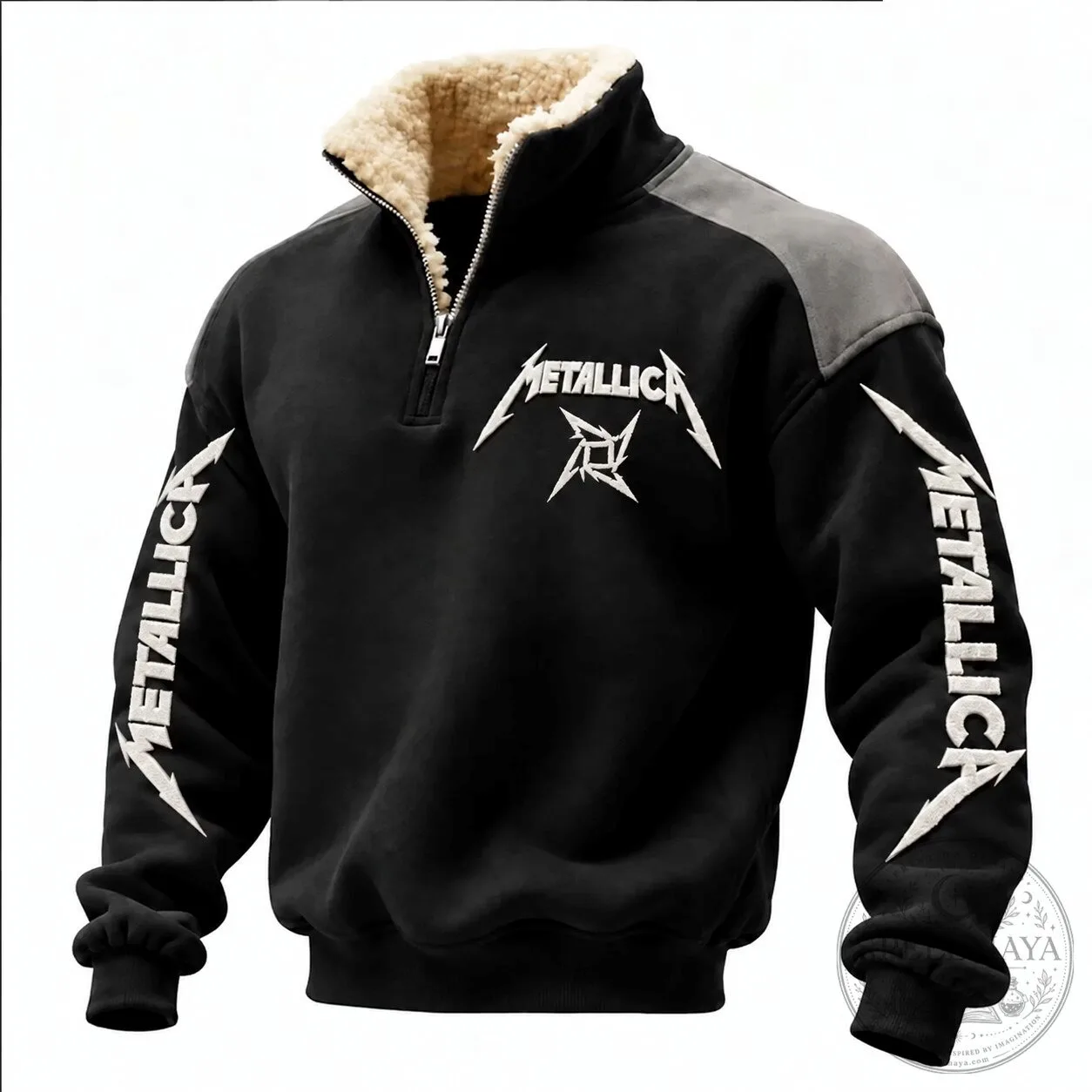 Metallica Band Logo Quarter Zip Fleece Collar Black Sweatshirt for Men 2 Metallica Band Logo Quarter Zip Fleece Collar Black Sweatshirt for Men