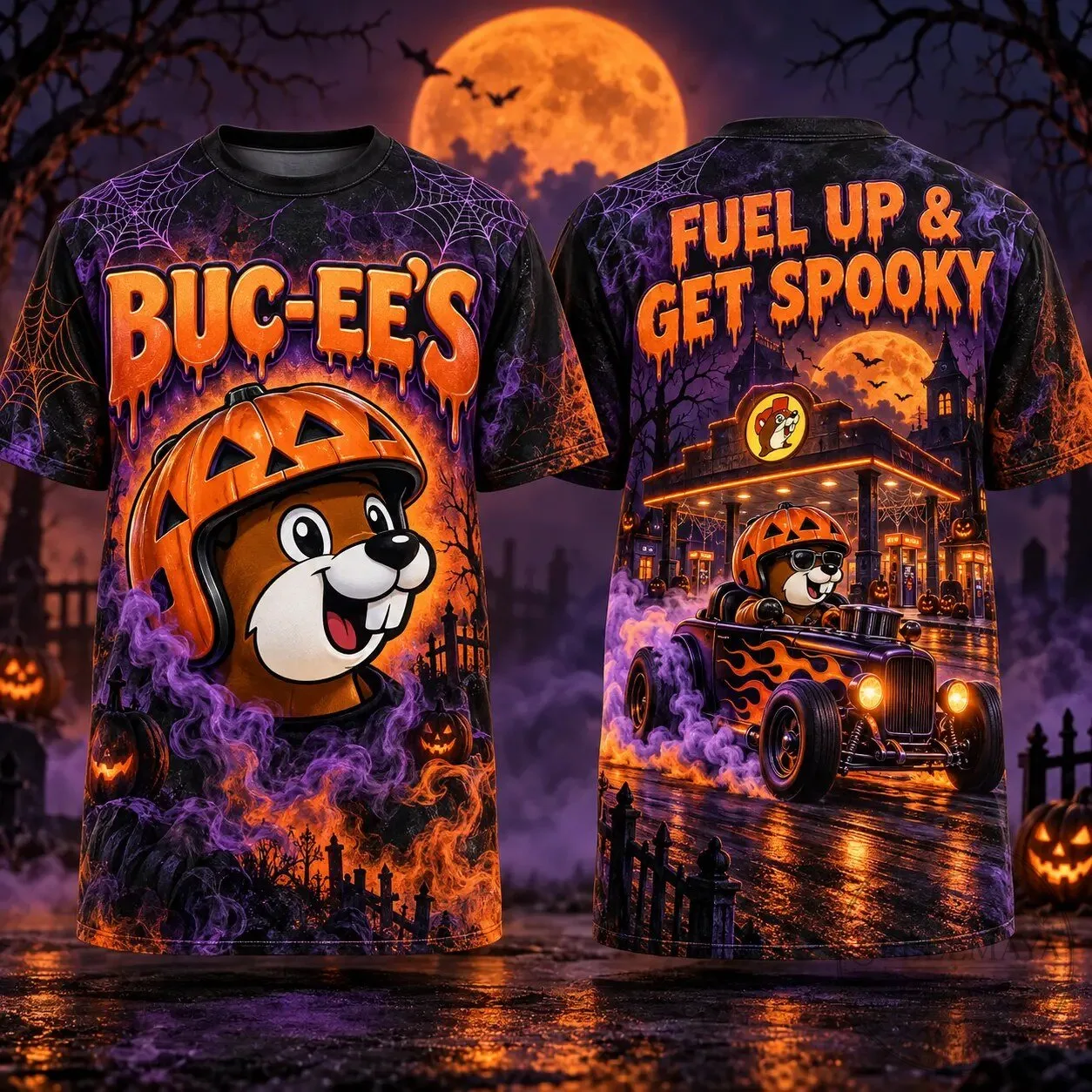 Buc-ee's Halloween Pumpkin Spooky Bus All-Over Print T-Shirt